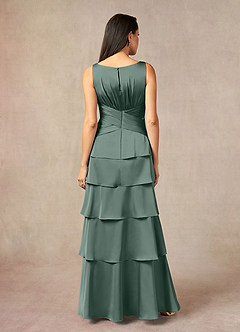 Azazie Viola Mother of the Bride Dresses Sea Moss A-Line Pleated Stretch Satin Dress image3