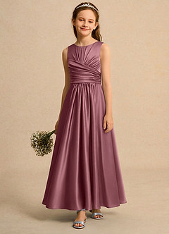 Azazie Ducky Girls Formal Flower Girl Dresses Desert Rose A-Line Pleated Stretch Satin Dress image4