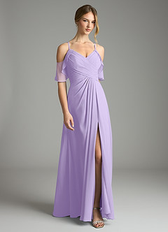 Azazie Dakota Vestidos de damas de honor Vestido de Lila de Gasa de Corte en A con Cuello en V plisado image3