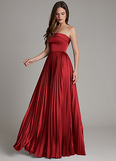 Azazie Mariana Robes de demoiselle d'honneur Robe Trapèze en Satin extensible Plissé Écarlate image7