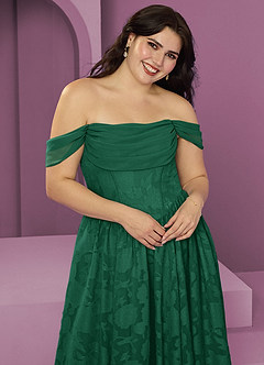Barbie ♥ Azazie Jurken voor bruidsmeisjes Converteerbaar Jurk van Bloemen Burn-out met A-Lijn Off the Shoulder Smaragd image11
