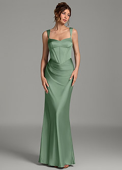 Azazie Mela Brautjungfernkleider Etui Korsett Stretch-Satin Kleid Matcha image1