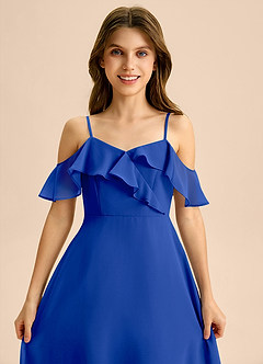 Azazie Kamilla Junior Abito A-Line in Chiffon a Spalla Scoperta Blu Reale image7