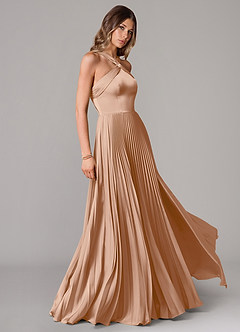 Azazie Afra Abiti da Damigella Abito A-Line in Raso Elasticizzato Plissettato Rosa Inglese image3