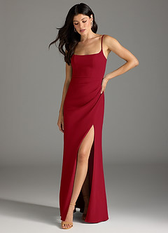 Azazie Rhoda Final Sale Scarlet Sheath Pleated Stretch Crepe Dress image3
