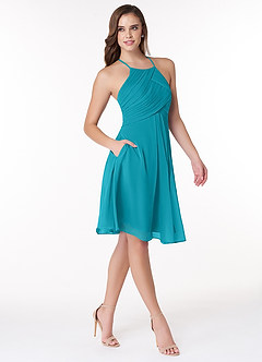 Azazie Adriana Final Sale Jade A-Line Pleated Chiffon Dress image4