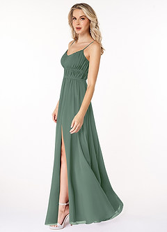 Azazie Yanelie Bridesmaid Dresses Eucalyptus A-Line Scoop Pleated Chiffon Dress image6