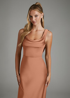 Azazie Elena Bridesmaid Dresses Bronzer Mermaid Pleated Stretch Satin Dress image3