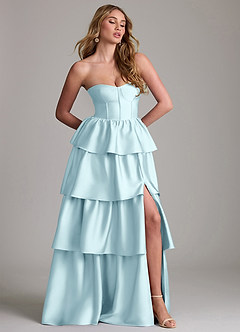 Azazie Faye Robes de demoiselle d'honneur Robe Trapèze en Satin extensible Drapé Bleu Nuage image4