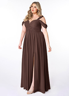 Azazie Lianne Brudtärnklänningar Klänning av A-linje i Chiffong Off the shoulder Ganache image9