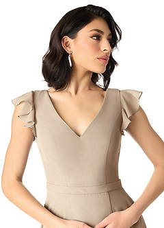 Azazie Claudine Bridesmaid Dresses Taupe A-Line Flutter Sleeve Chiffon Dress image4