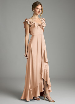 Azazie Lyra Bridesmaid Dresses English Rose A-Line Off the Shoulder Stretch Satin Convertible Dress image5