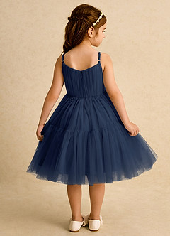 Azazie Osea Flower Girl Dresses Dark Navy Ball-Gown Pleated Tulle Dress image2