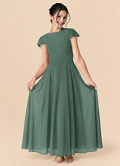 Azazie Payton Junior Sea Moss A-Line Bow Chiffon Dress image3