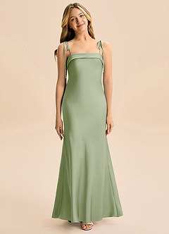 Azazie Willa Junior Dusty Sage A-Line Bow Stretch Satin Dress image1
