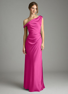 Azazie Emerson Bridesmaid Dresses Fuchsia Mermaid Off the Shoulder Stretch Satin Dress image3