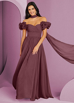 Barbie ♥ Azazie Abiti da Damigella Abito Convertibile A-Line in Chiffon a Spalla Scoperta Sangria image13