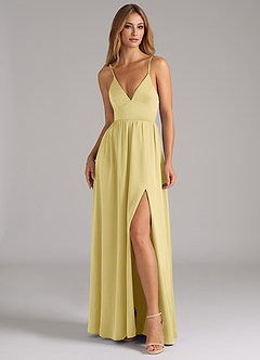 Azazie Aaida Jurken voor bruidsmeisjes Jurk van Stretch Satijn met A-Lijn Korset Citroensorbet image4