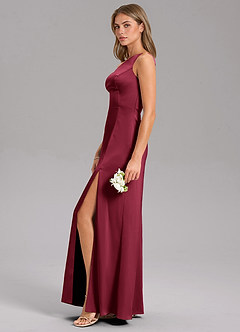 Azazie Phaedra Robes de demoiselle d'honneur Robe Trapèze en Satin extensible Asymétrique Bourgogne image5