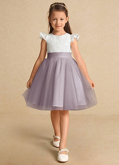 Azazie Vetty Flower Girl Dresses Ivory Dusk A-Line Lace Tulle Dress image6