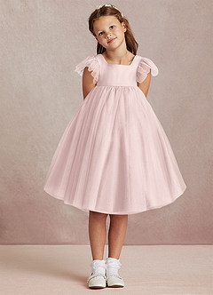 Azazie Kalio Flower Girl Dresses Blushing Pink A-Line with Sleeves Tulle Dress image2