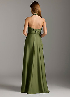 Azazie Tessie Bridesmaid Dresses Olive A-Line Pleated Stretch Satin Dress image2