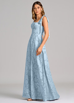 Azazie Debra Brudtärnklänningar Klä av A-Linje i Blommig Utbrändhet med fickor Himmelsblå image3