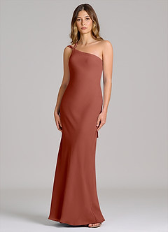 Azazie Monroe 신부 들러리 드레스 쉬스 한쪽 어깨 쉬폰 바닥 길이 드레스 image1