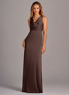 Azazie Wrenlee Bridesmaid Dresses Ganache A-Line Stretch Satin Dress image1