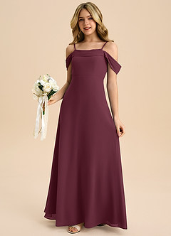 Azazie Anselie Junior Cabernet A-Line Off the Shoulder Chiffon Dress image4