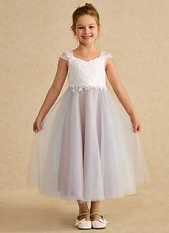 Azazie Momo Flower Girl Dresses Ivory Rosette A-Line Lace Dress image1