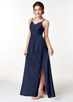 Azazie Luxy Junior Dark Navy Pleated Mesh Dress image4