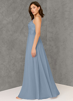Azazie Amy Bridesmaid Dresses Dusty Blue A-Line Lace Chiffon Dress image3