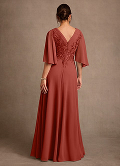 Azazie Tilda Mère de la mariée Robes Robe Trapèze en Mousseline de soie Dentelle Terracotta image2
