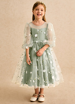 Azazie Elowen Flower Girl Dresses Pistachio A-Line Sweetheart Neckline Lace Dress image5
