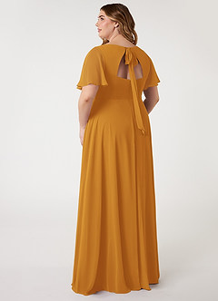 Azazie Kimber Bridesmaid Dresses Butterscotch A-Line Flounce Sleeve Chiffon Dress image8