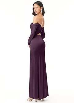 Azazie Hallie Bridesmaid Dresses Plum Mermaid Off-The-Shoulder Long Sleeve Stretch Satin Convertible Dress image6