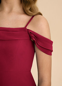 Azazie Anselie Junior Burgundy A-Line Off the Shoulder Chiffon Dress image8