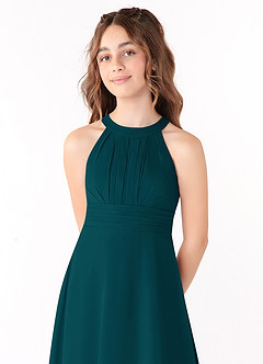 Azazie Linna Junior Vestido de Pino de Gasa de Corte En A con Plisado image4