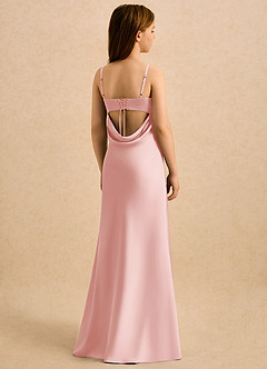 Azazie Mirabella Girls Formal Robe Demoiselle D'honneur Fillette Robe Fourreau en Satin extensible Encolure en Forme de Cœur Rose Poudré image1