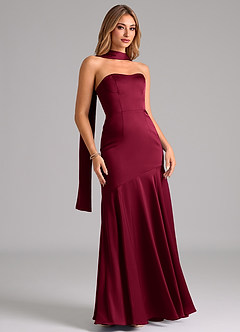 Azazie Shiloh Bridesmaid Dresses Burgundy Mermaid Strapless Stretch Satin Convertible Dress image3