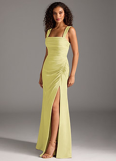 Azazie Jesaphine Bridesmaid Dresses Lemon Sorbet Sheath Bow Chiffon Dress image3