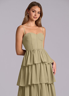 Azazie Faye Robes de demoiselle d'honneur Robe Trapèze en Mousseline de soie Encolure en Forme de Cœur Vert Mousse image2