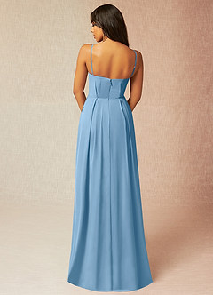 Azazie Kyedae Abiti da Damigella Abito A-Line in Chiffon con Scollo a V a Pieghe Blu Acciaio image2