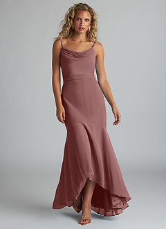 Azazie Summer Final Sale Desert Rose Mermaid Scoop Cowl Chiffon Dress image4