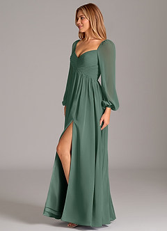 Azazie Bailee Bridesmaid Dresses Sea Moss A-Line Long Sleeve Chiffon Dress image3