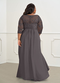 Azazie Hayek Mother of the Bride Dresses Steel Grey A-Line V-Neck Lace Chiffon Dress image7