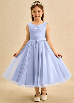 Azazie Macaron Robe Demoiselle D'honneur Fillette Robe Trapèze en Tulle Plissée Eis image3
