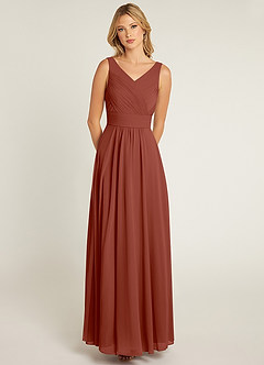 Azazie Pierrette Bridesmaid Dresses Auburn A-Line Pleated Chiffon Dress image1