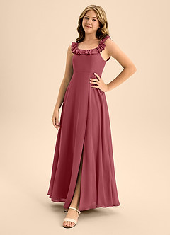 Azazie Callie Junior Jurk van Chiffon met A-Lijn Ruches Merlot image2